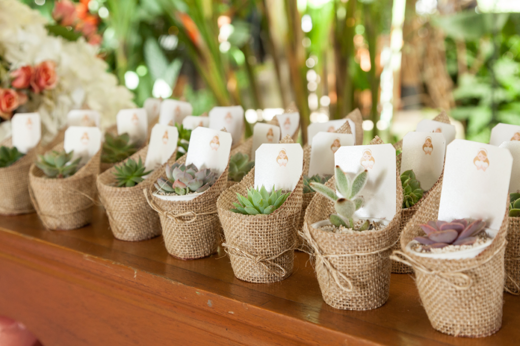 Wesele w stylu eko - roślinki jako prezenty dla gości weselnych