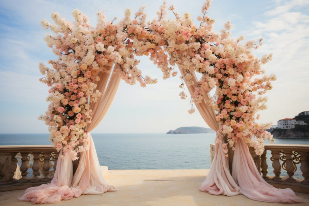 motyw przewodni wesela - ścianka weselna w kolorze peach fuzz