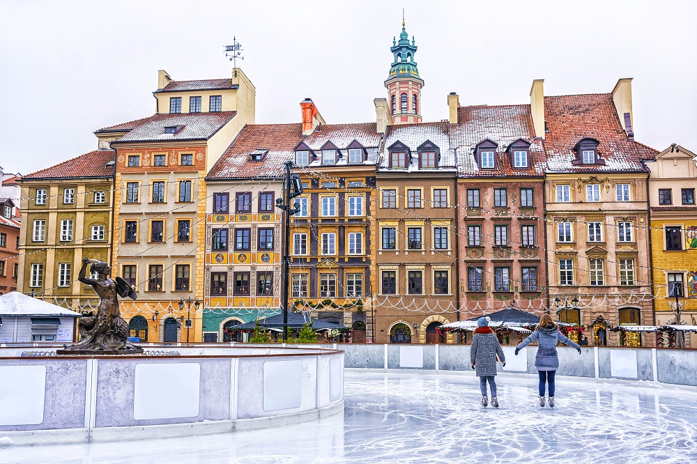 randka zimą w Warszawie